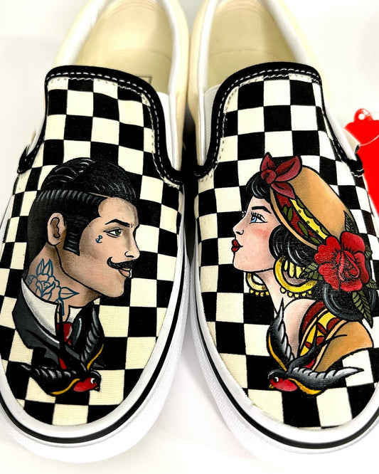 Vans checkerboard Traditional Tattoo style.